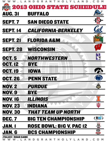 Printable Ohio State Football Schedule 2013 Land Grant
