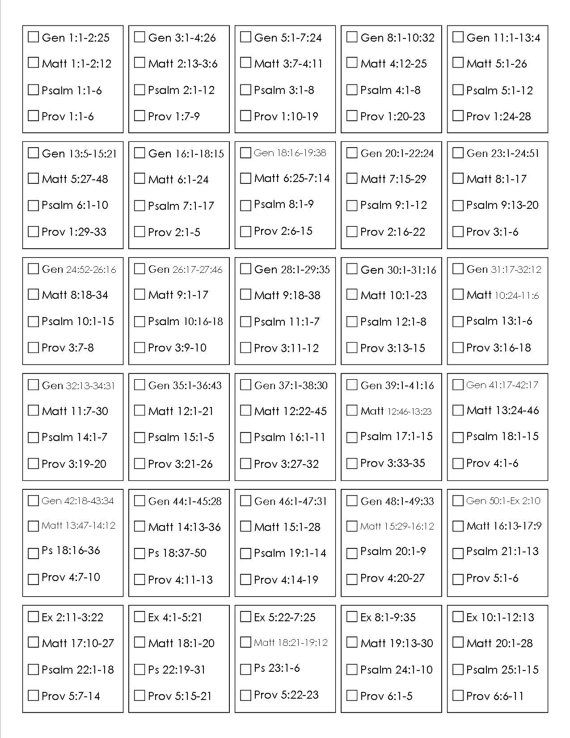 Printable Read The Bible In One Year Plan Year Bible