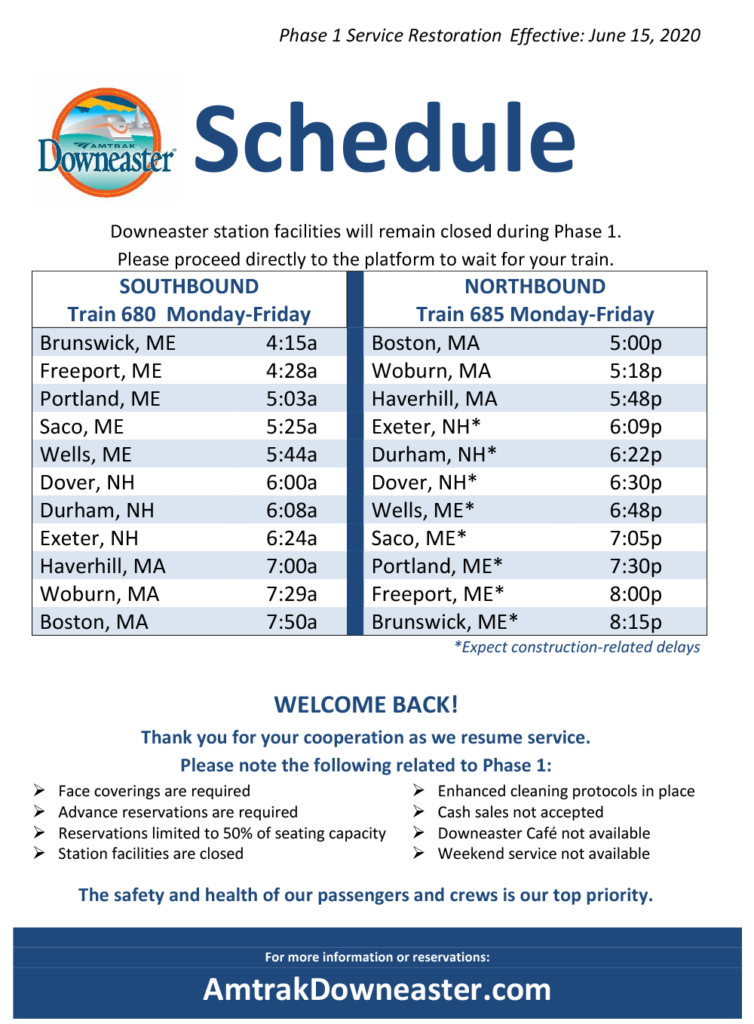 Printable Schedules Amtrak Downeaster