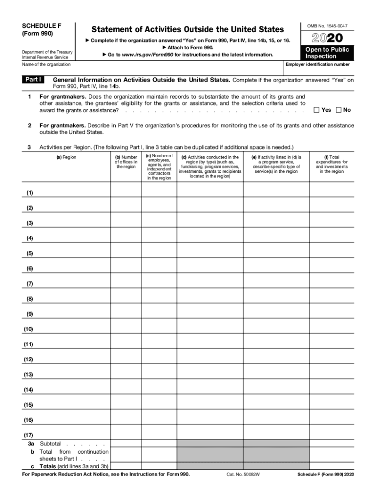 Schedule F Form 990 Statement Of Activities Outside The
