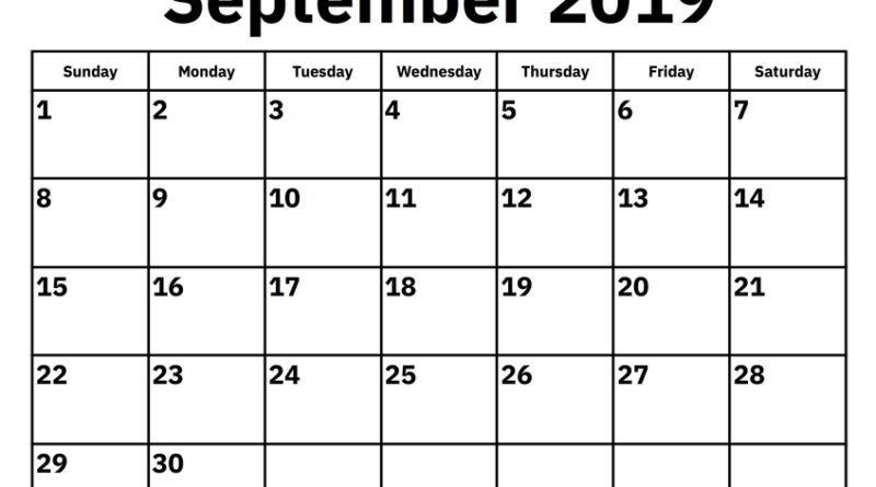 September 2019 Calendar Template PDF Word Excel Latest