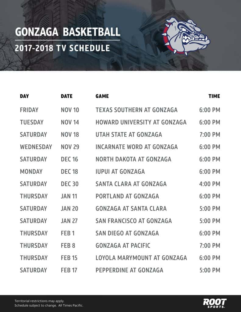 The Best Printable Gonzaga Basketball Schedule Rogers Blog