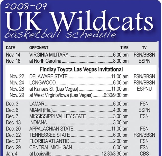 Uk Basketball Schedule Printable Printable Schedule