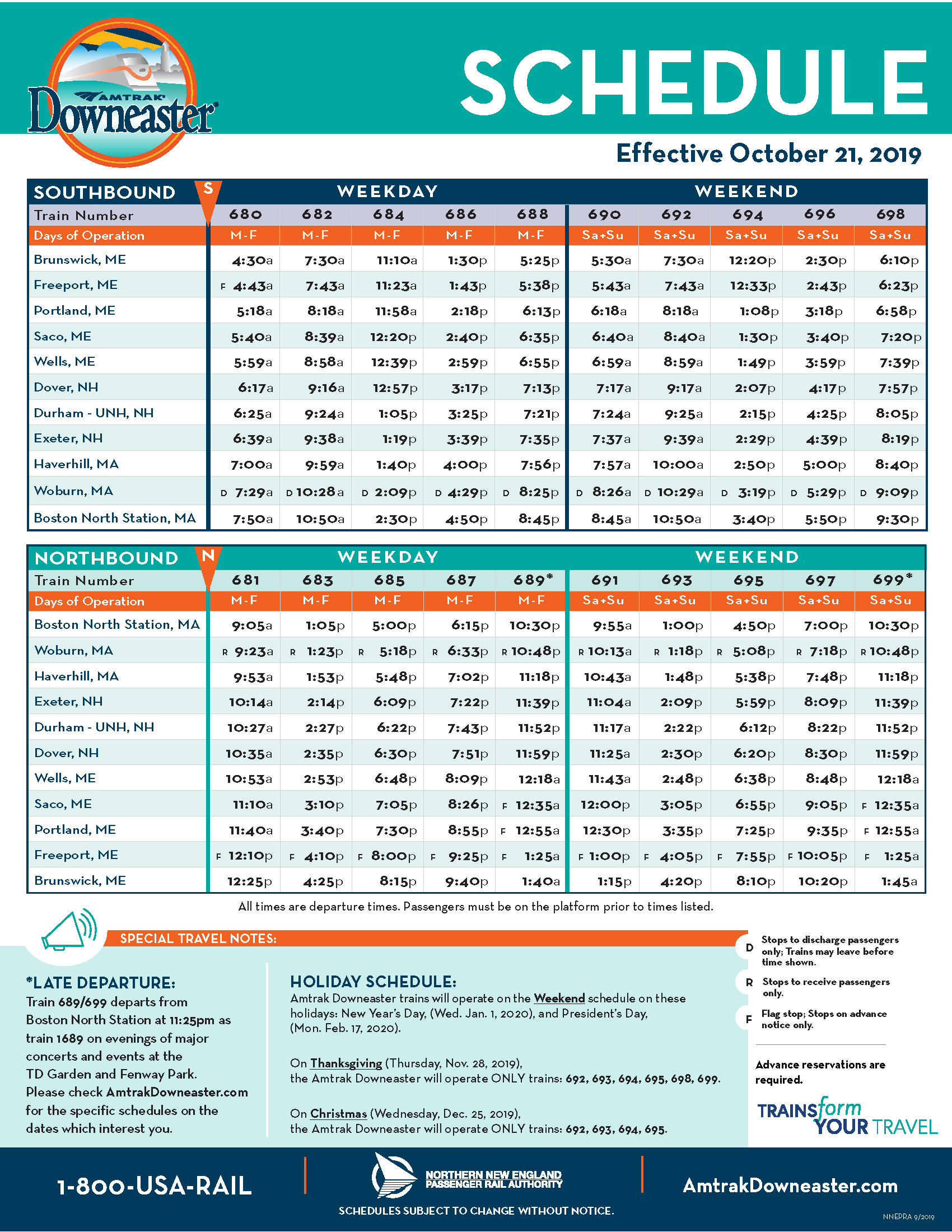 View Full Schedule Amtrak Downeaster