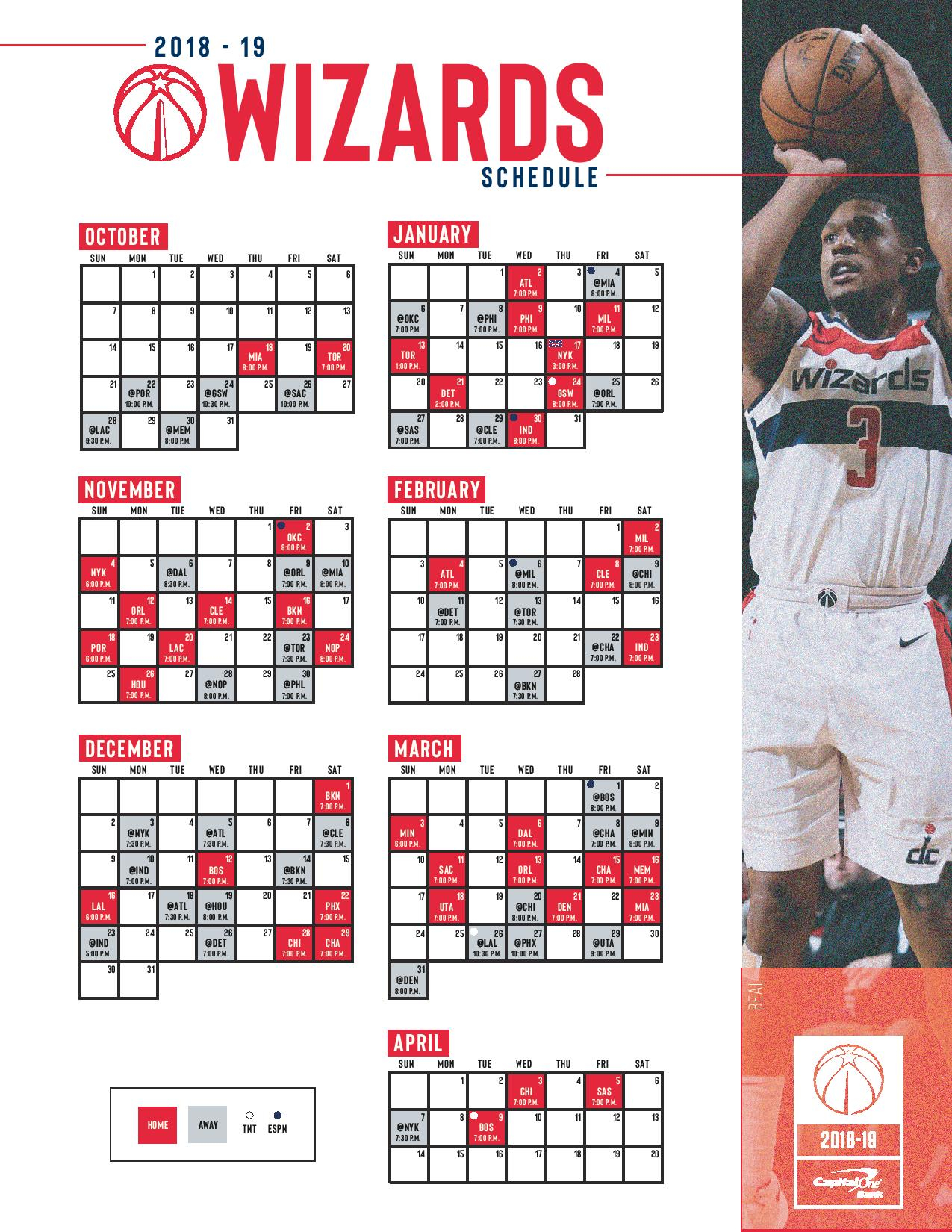 Washington Wizards Printable Schedule Printable Schedule