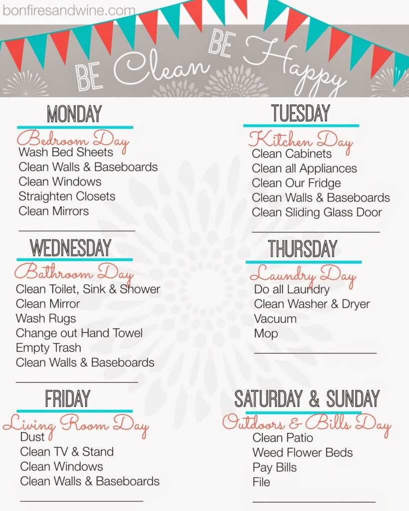 Weekly Cleaning Schedule Free Printable Free Printable