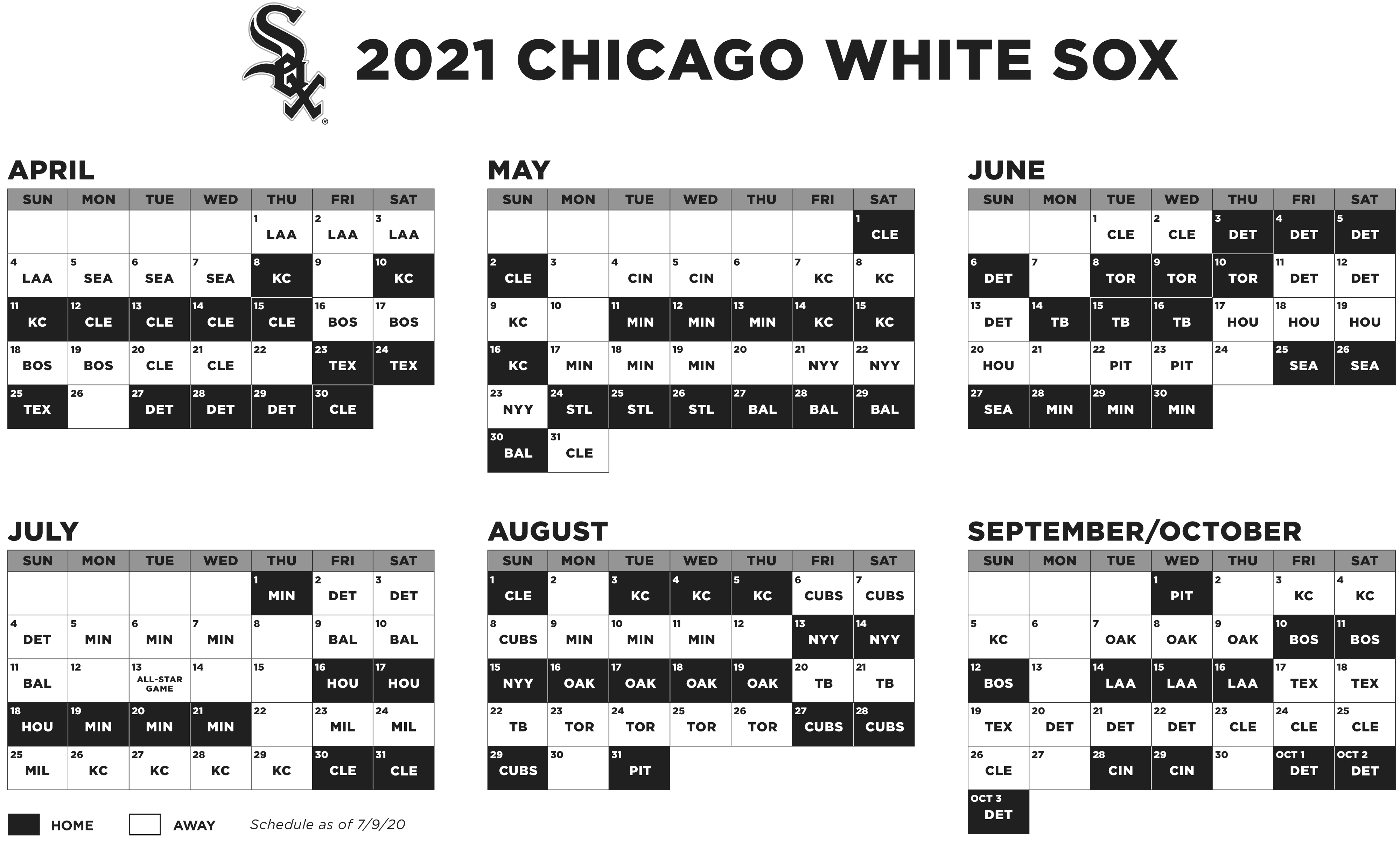 White Sox Announce 2021 Regular Season Schedule By 