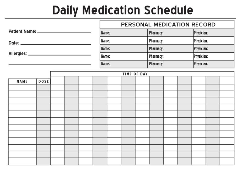 11 Daily Medication Schedule Templates Word Excel Formats