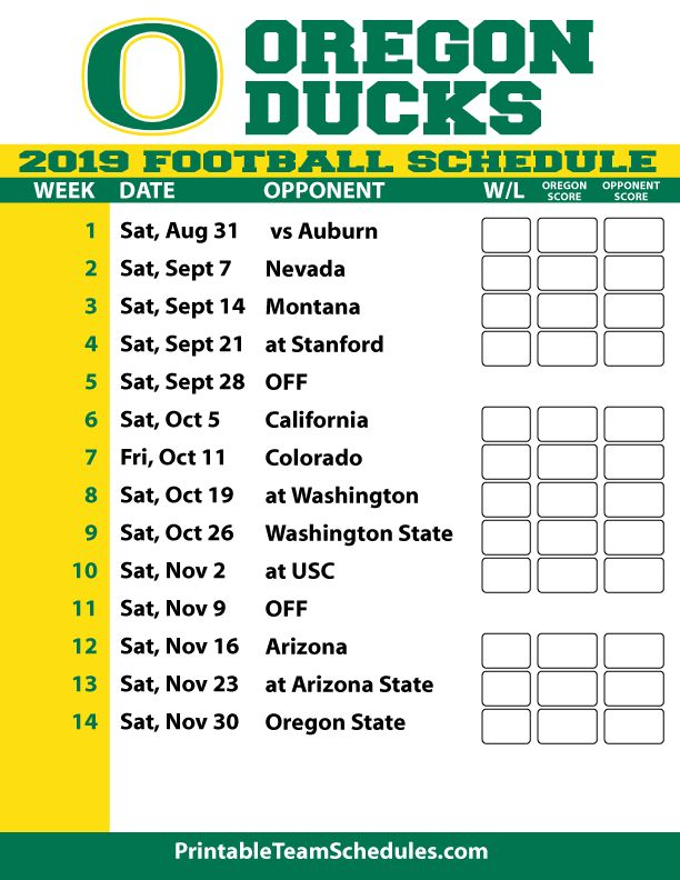 2019 Printable Oregon Football Schedule Oregon Ducks