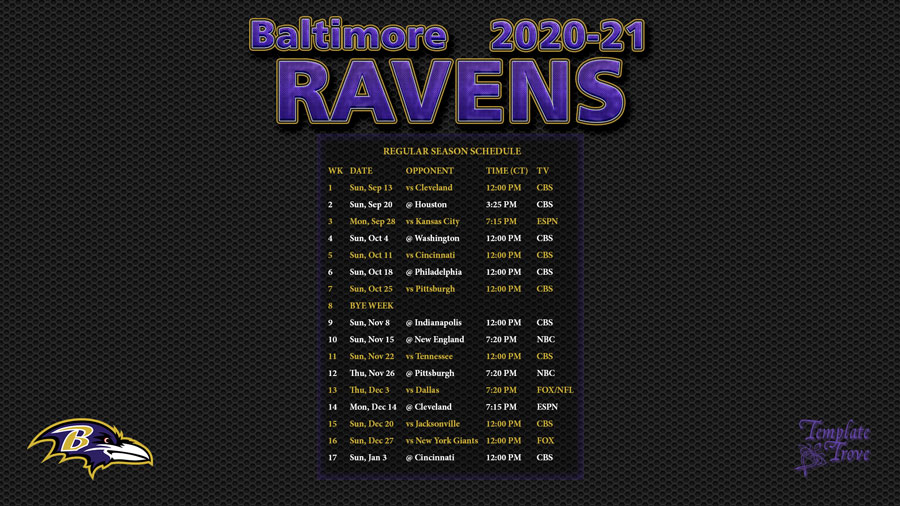 2020 2021 Baltimore Ravens Wallpaper Schedule
