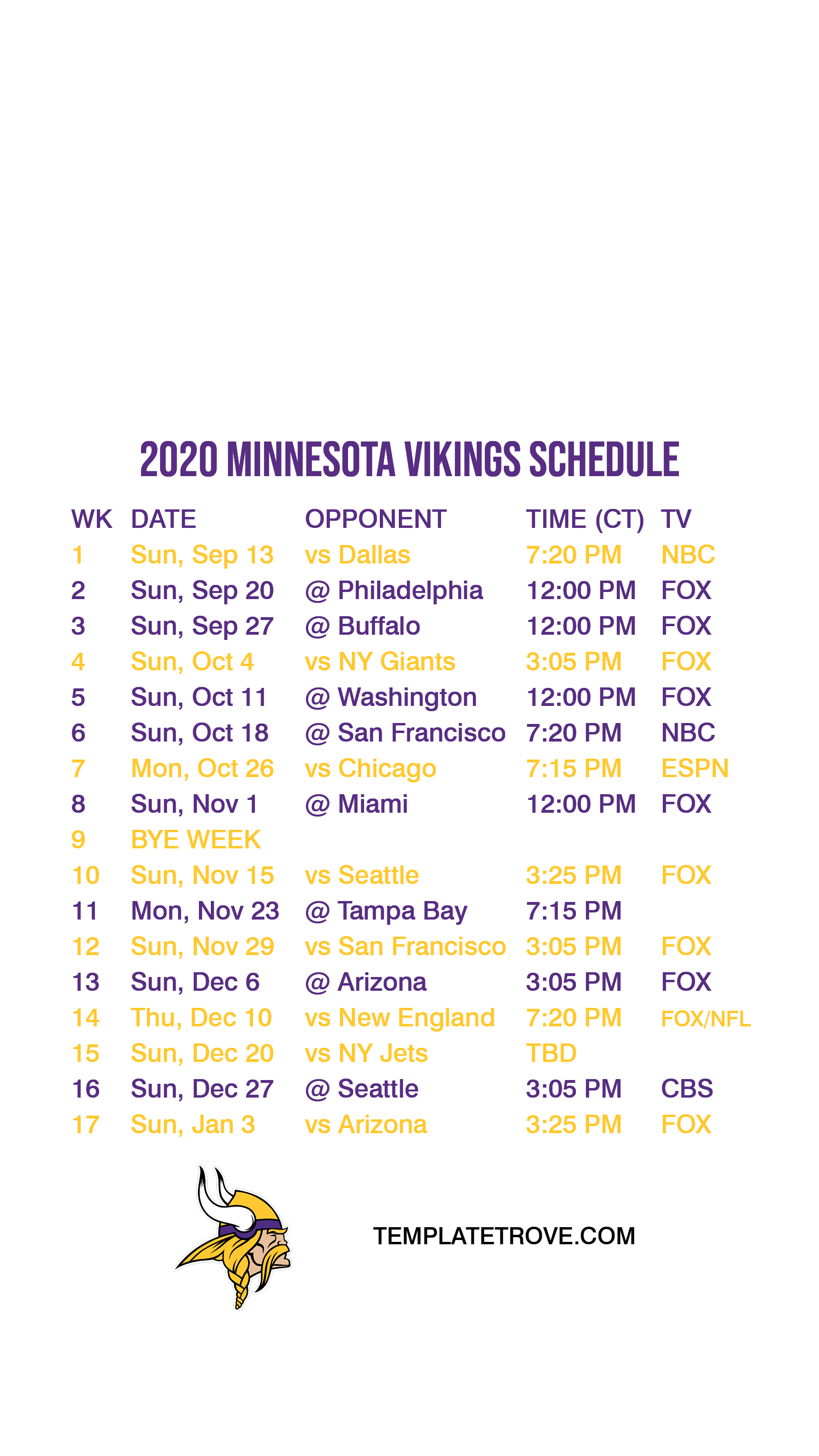 2020 2021 Minnesota Vikings Lock Screen Schedule For 