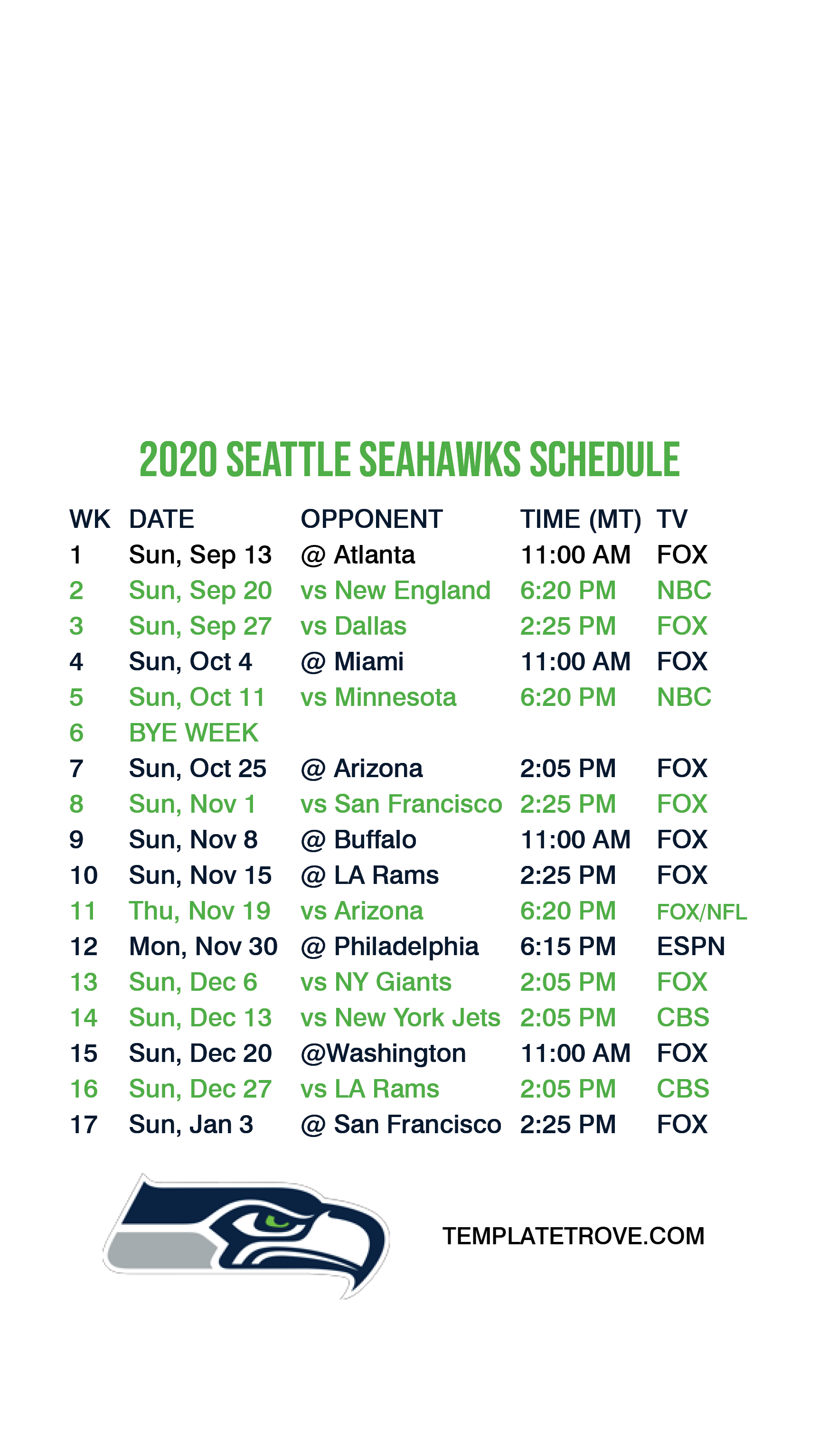 2020 2021 Seattle Seahawks Lock Screen Schedule For IPhone 