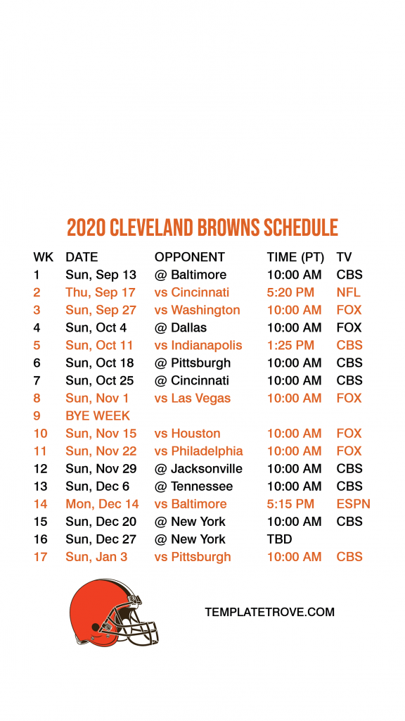 2021 Cleveland Browns Schedule Printable