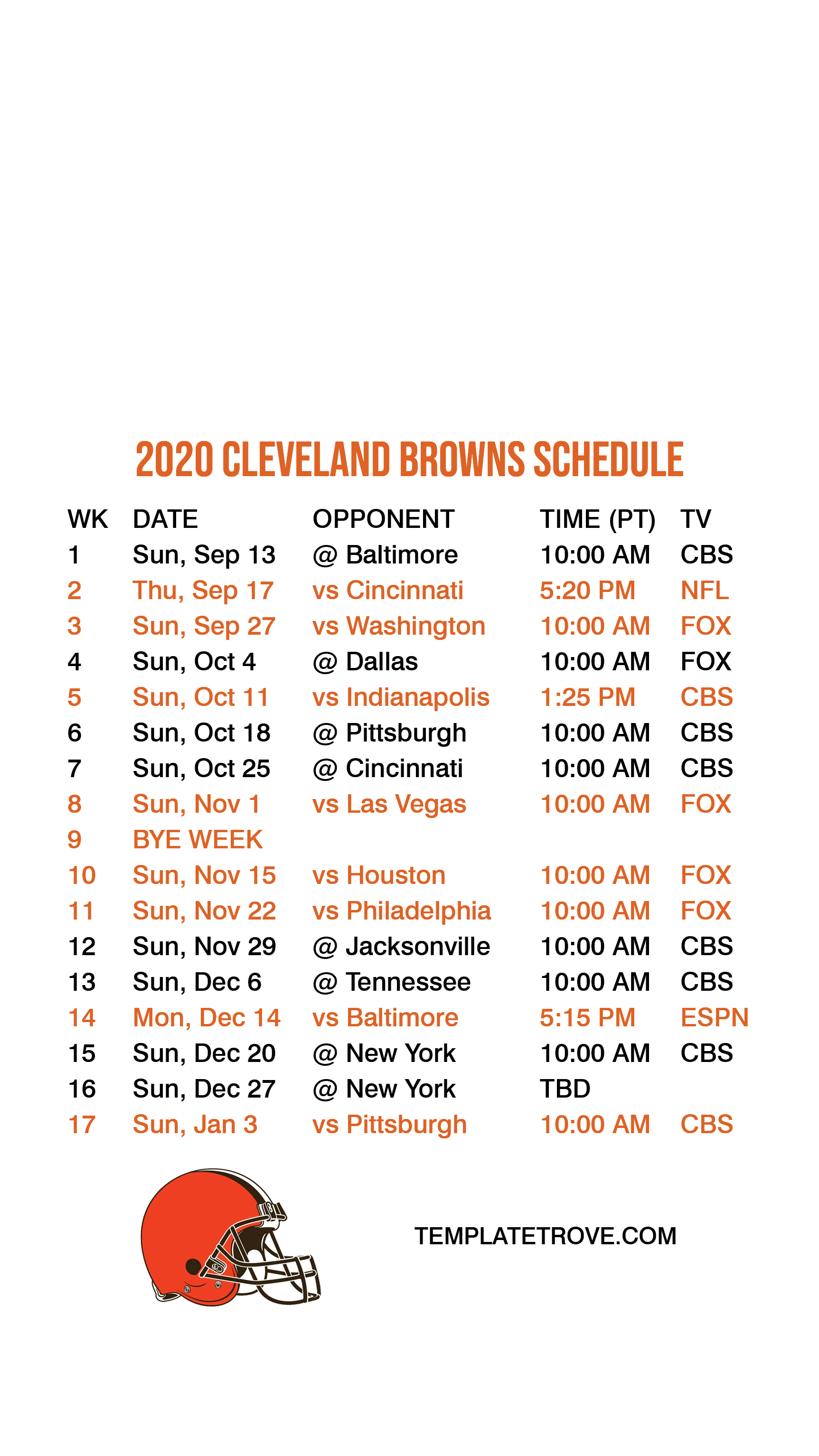 2021 Cleveland Browns Schedule Printable 