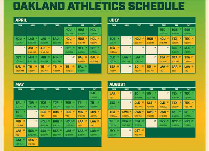 2021 Oakland Athletics Team Schedule Ticket Available