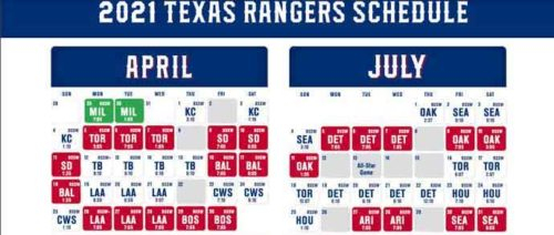 2021 Texas Rangers Team Schedule Tickets Available 