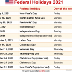 2021 Us Holidays Printable List Calendar Template Printable