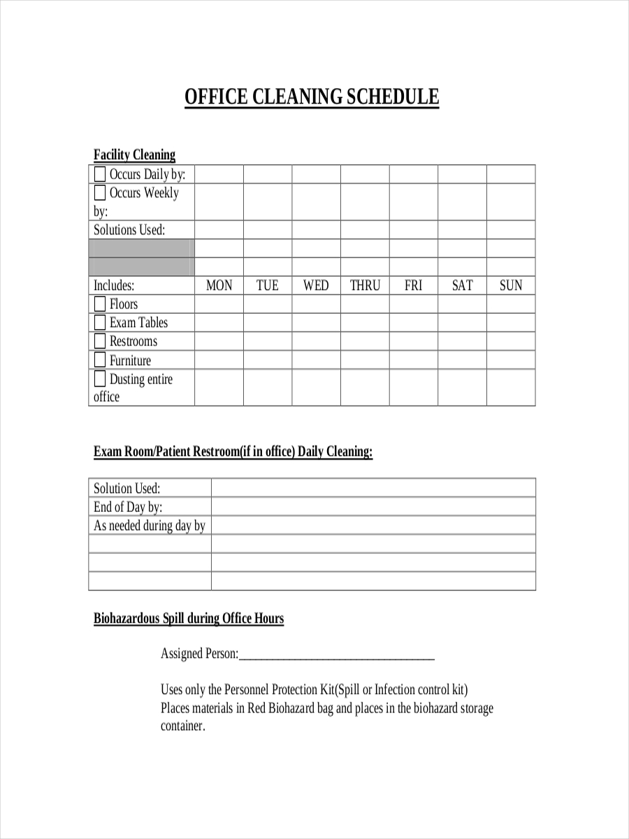 26 Cleaning Schedule Examples In PDF MS Word Pages 