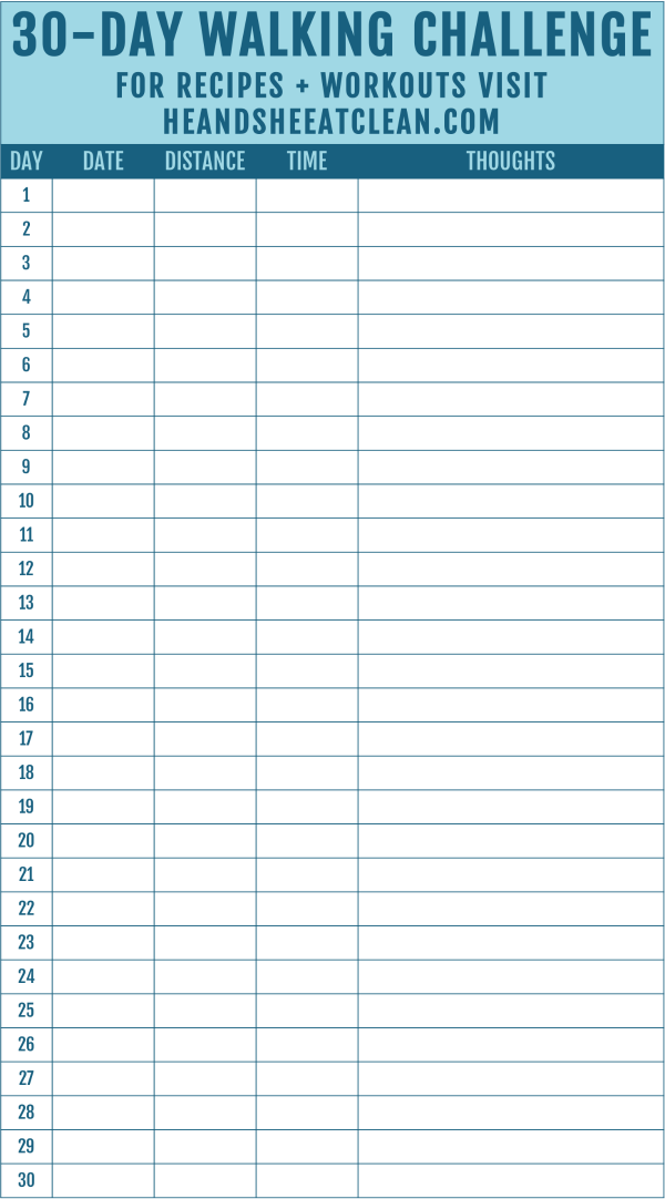 30 Day Walking Challenge With Printable Tracking Chart 