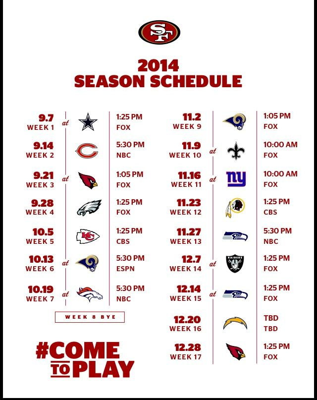 49ers Schedule 49ers Schedule Cbs Schedule