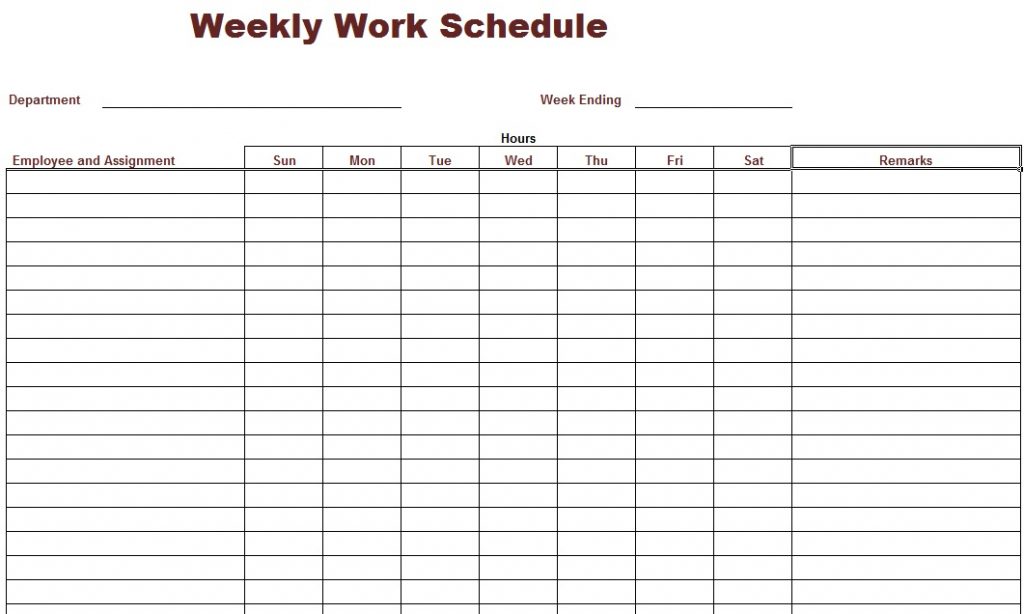 7 Best Free Printable Weekly Work Schedule Printablee