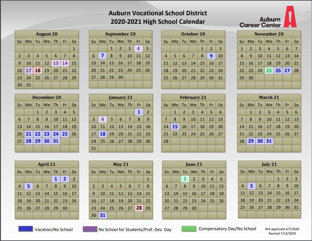 Auburn School District Calendar 2020 2021 Printable 