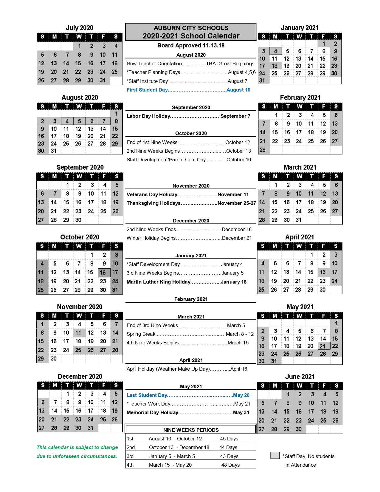 Auburn University Calendar 2020 2021 Printable Calendars 
