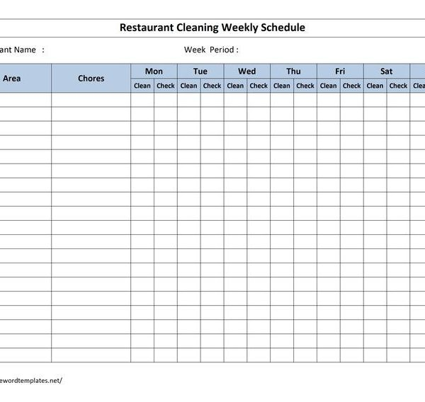 Blank Cleaning Schedule Template 5 PROFESSIONAL 