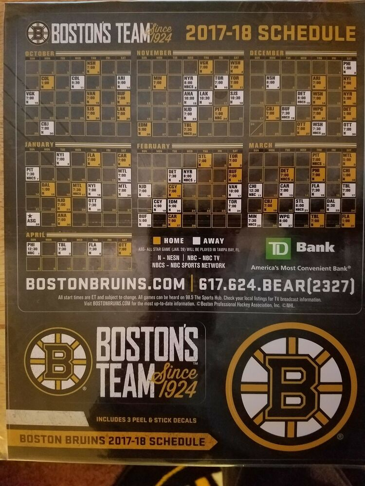 Boston Bruins Schedule Printable