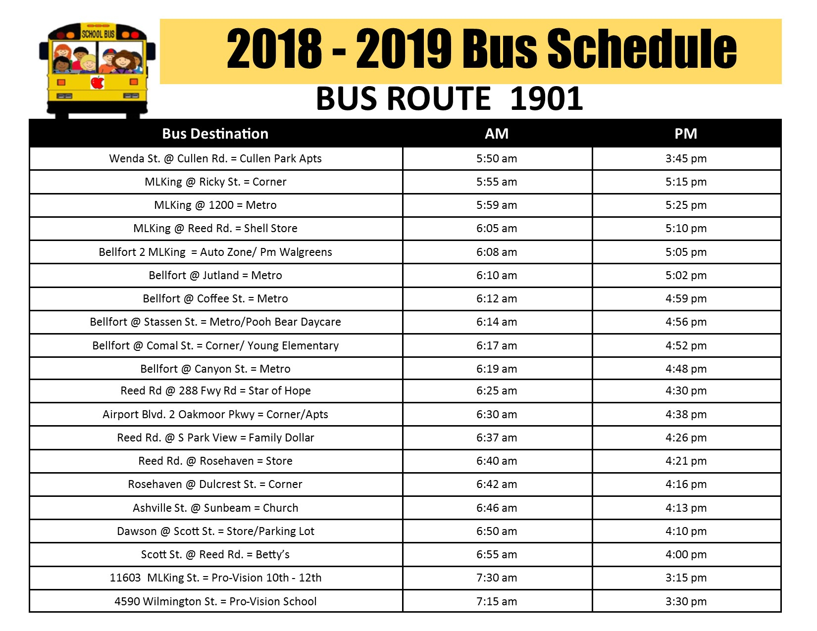 Bus Stops And Schedules Pro Vision Inc