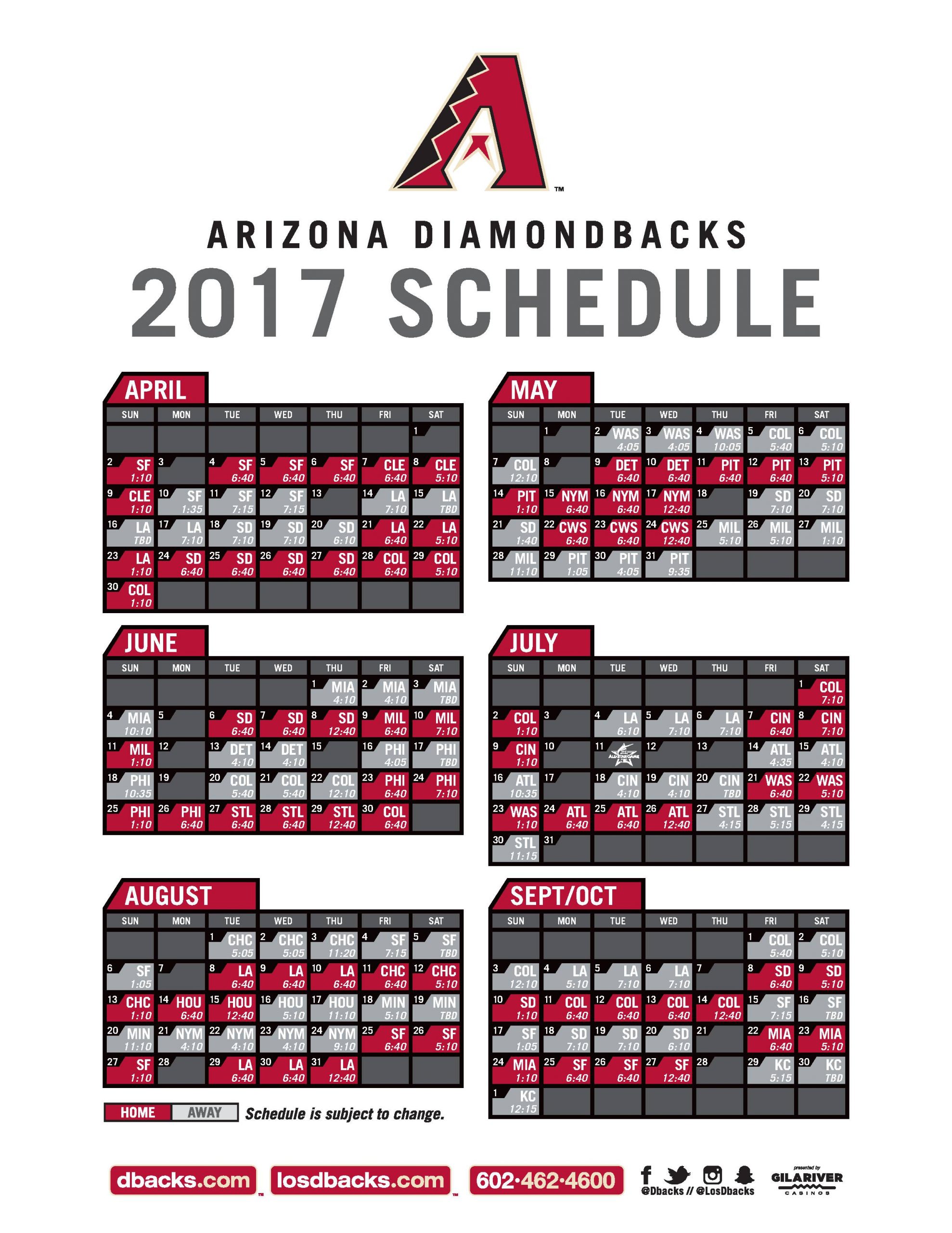 Diamondbacks Schedule Printable That Are Luscious Joann 