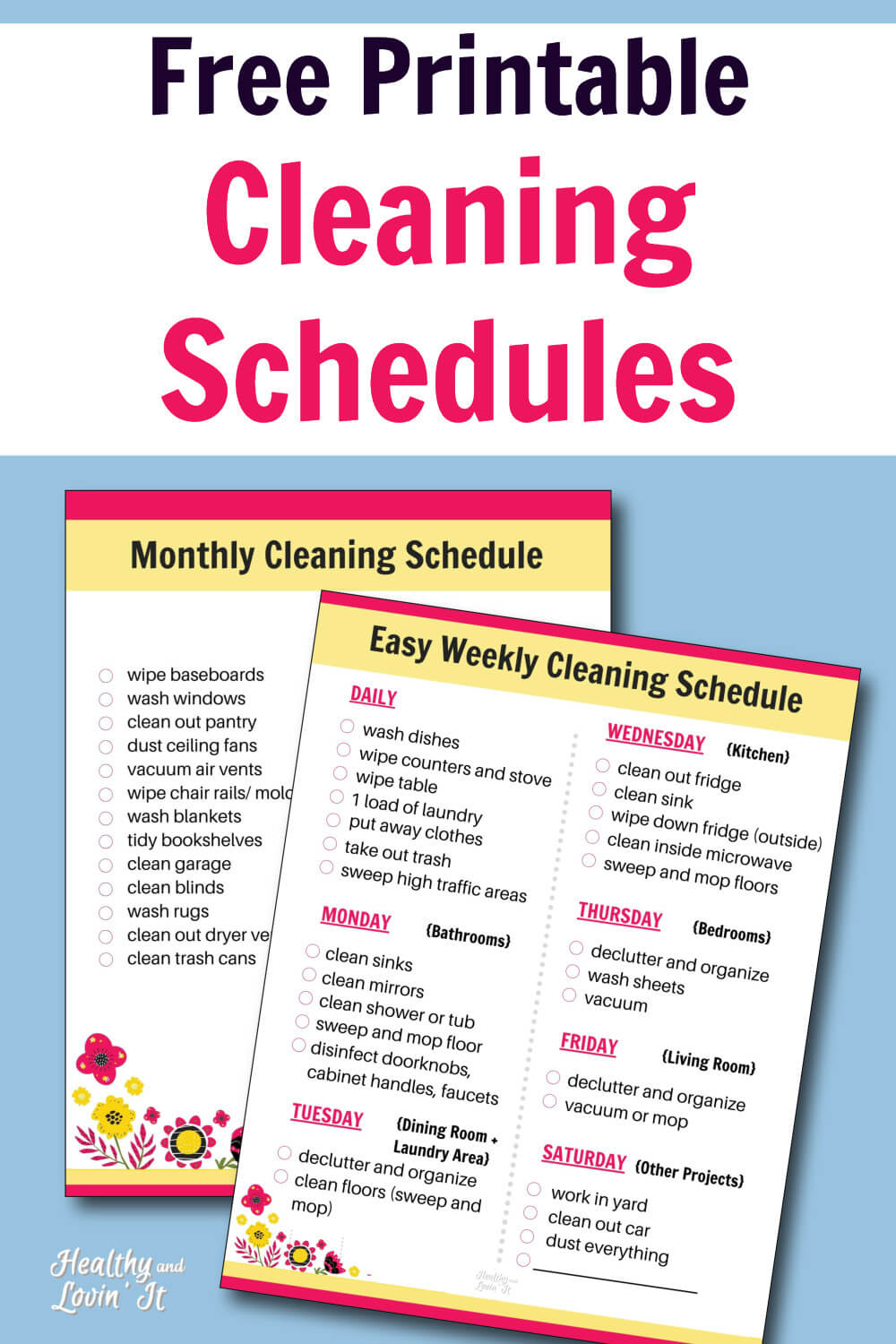 Free Printable Cleaning Schedule Daily Weekly And 