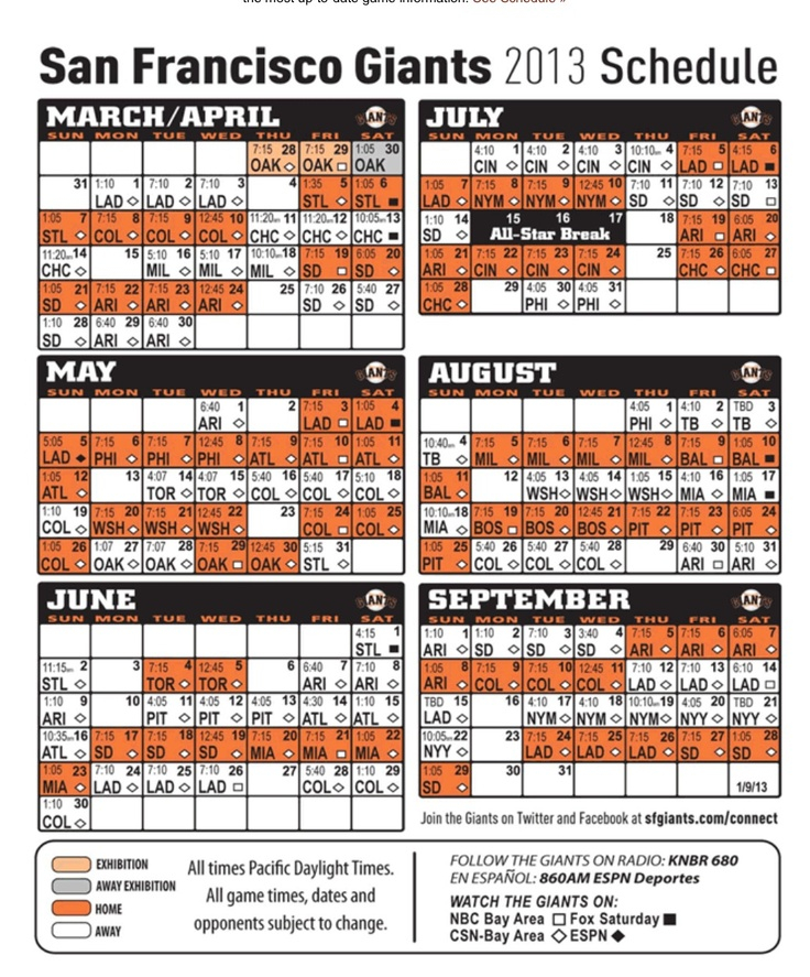 Game Day Sf Giants San Francisco Giants Schedule Printable