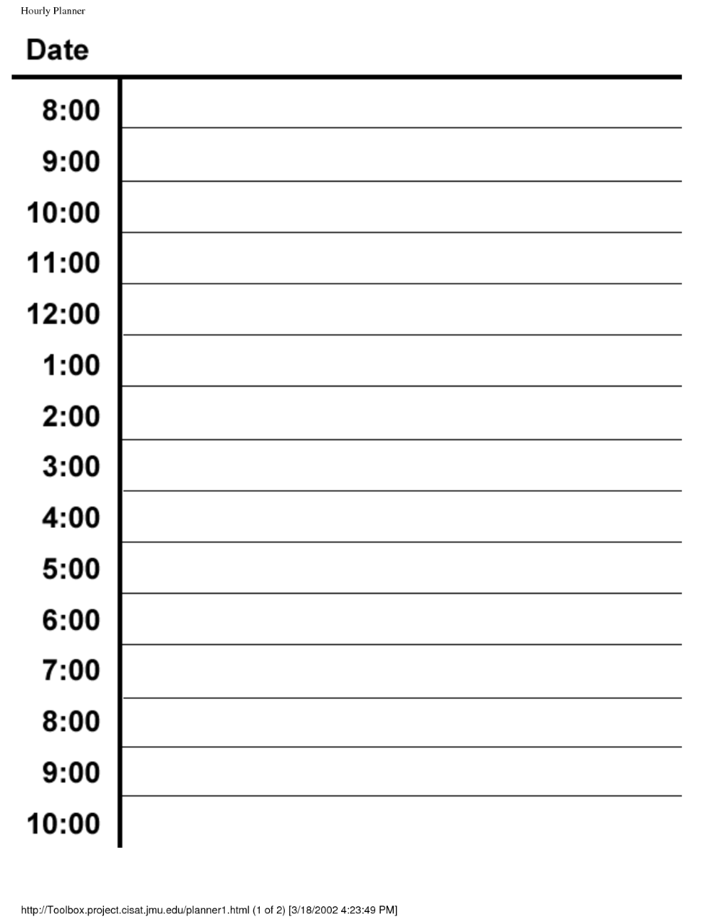 Hourly Daily Planner Template Daily Schedule Template 