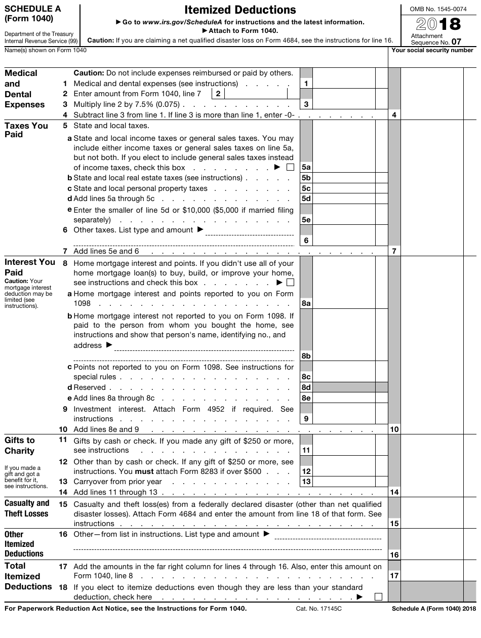 IRS Form 1040 Schedule A Download Fillable PDF Or Fill 