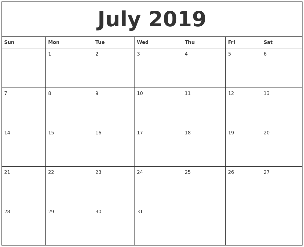 July 2019 Blank Schedule Template