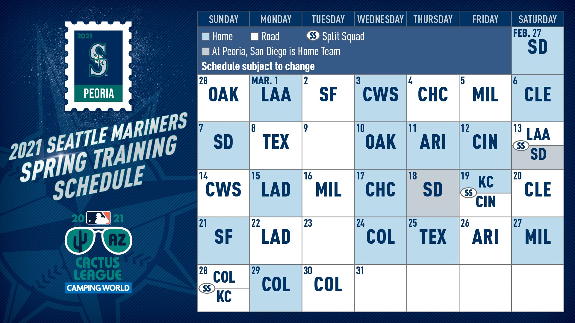 Mariners Announce 2021 Spring Training Schedule By 