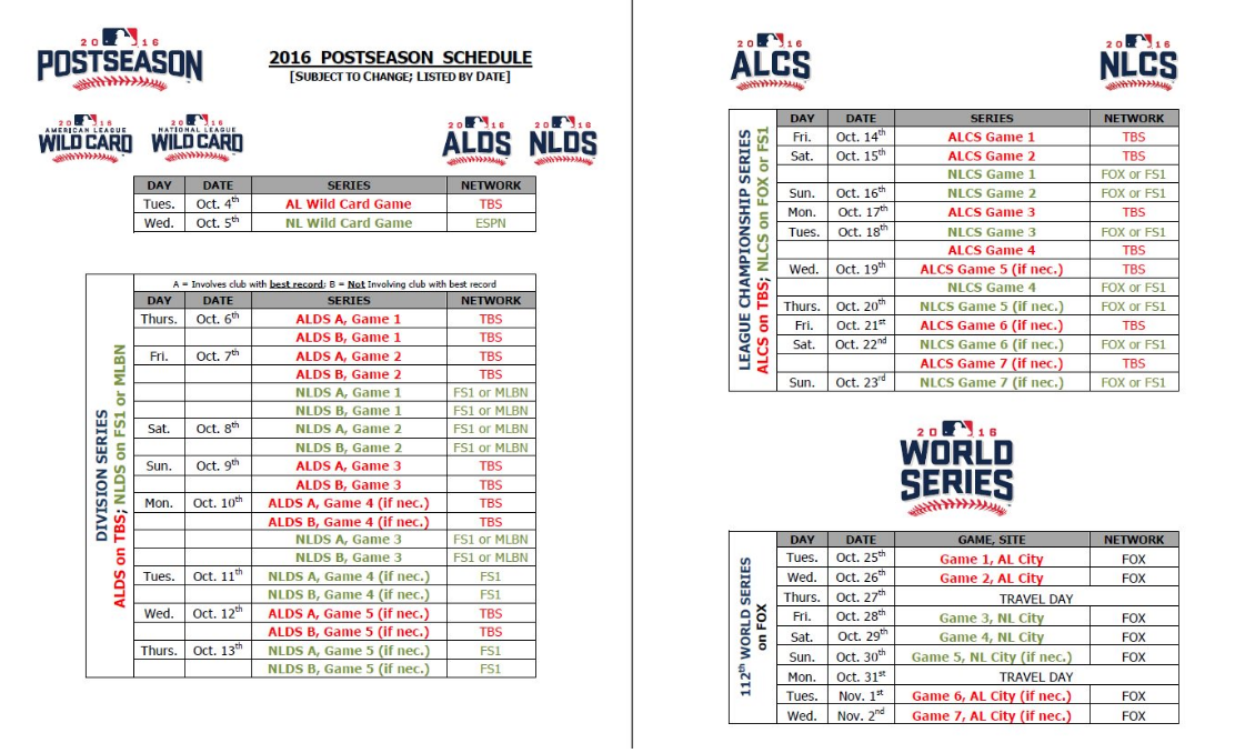 MLB 2016 Postseason Schedule Announced BaseballAmerica
