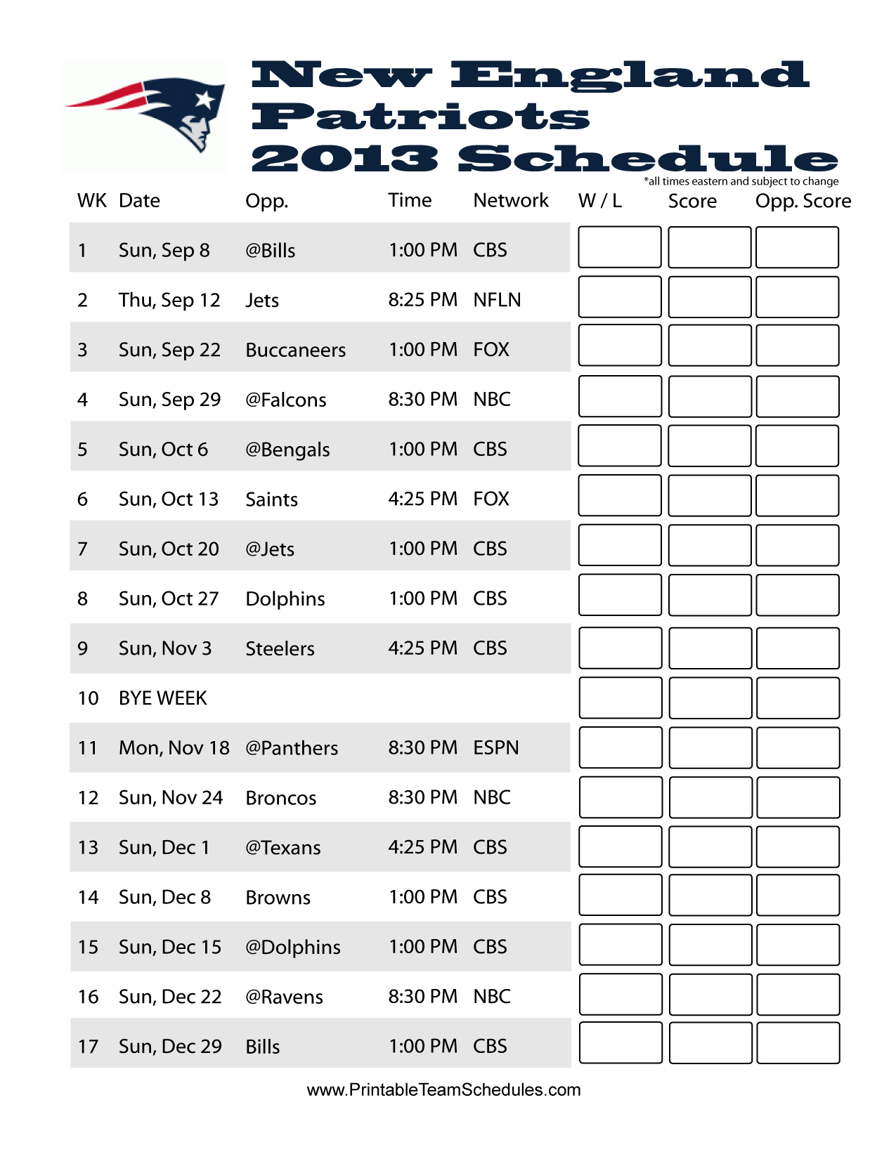 New England Patriots 2013 Schedule Game Day 