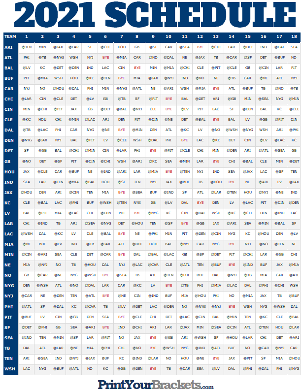 NFL Full Season Schedule Grid 2020 Printable