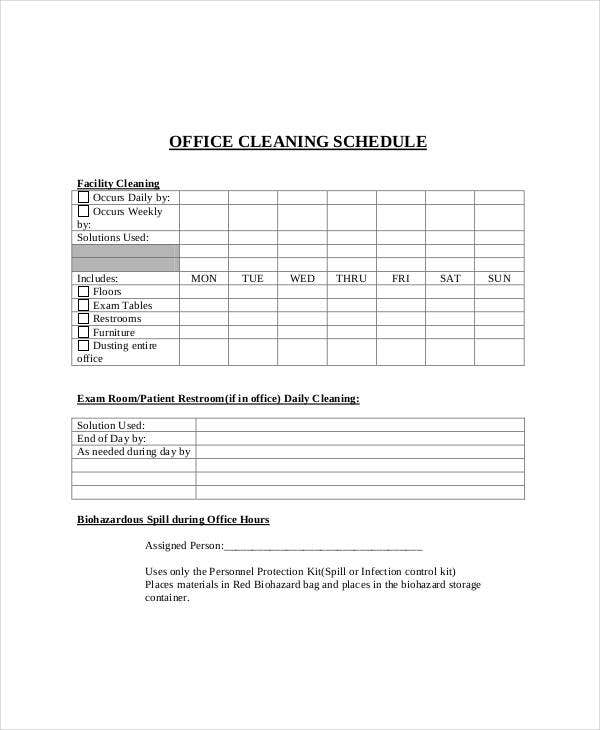 Office Cleaning Schedule Template 11 Free Word PDF 