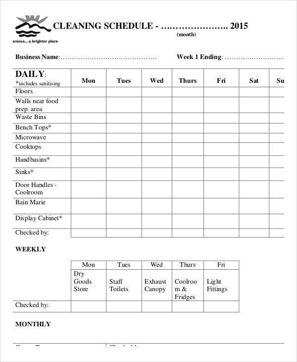 Office Cleaning Schedule Template 11 Free Word PDF 