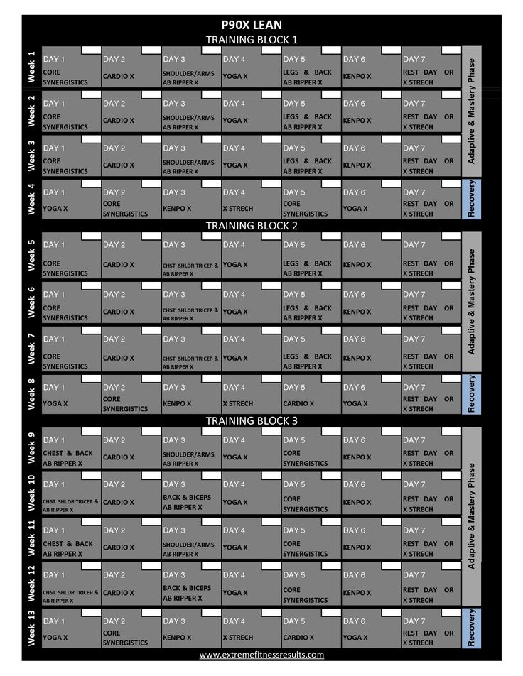 P90x Workout Calendar Printable P90x Classic Schedule 