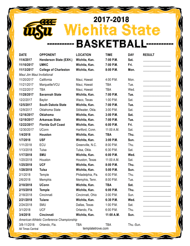 Wichita State Basketball Schedule Printable Printable Schedule