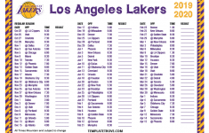 Printable 2019 2020 Los Angeles Lakers Schedule