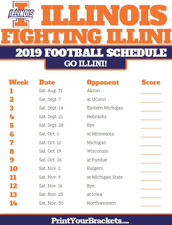Printable Illinois Fighting Illini Football Schedule 
