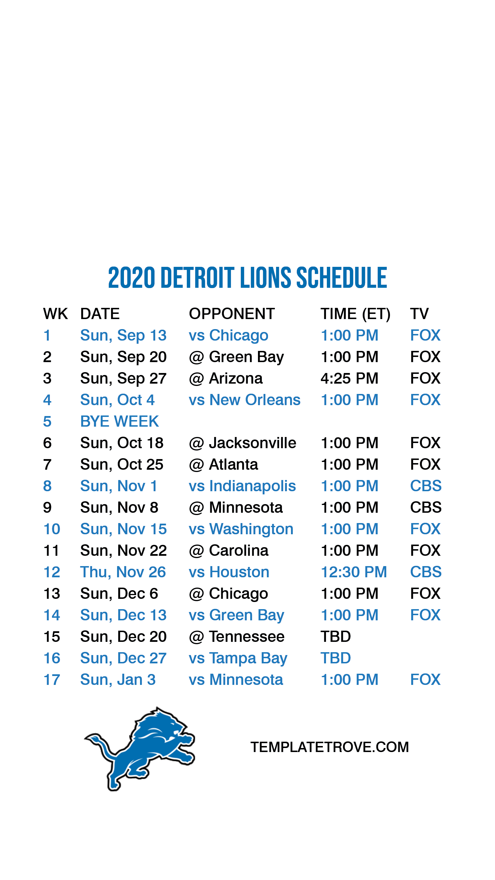 Printable Lions Schedule 2021 PrintableSchedule 