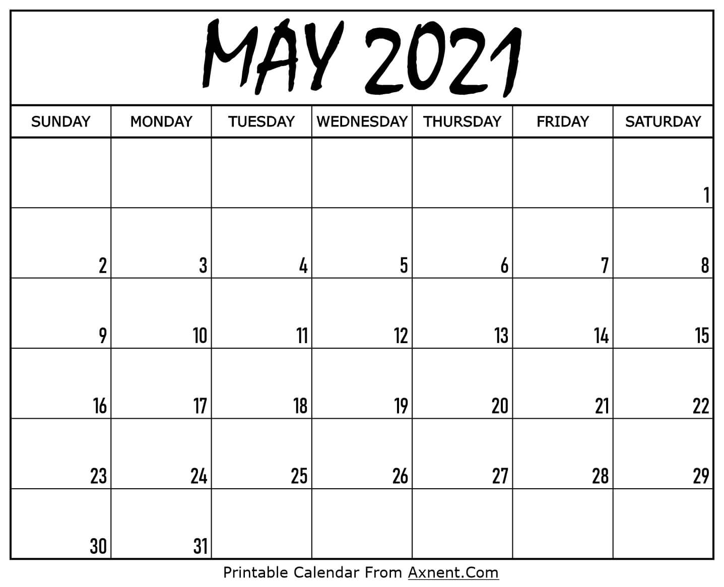 Printable May 2021 Calendar Template Print Now