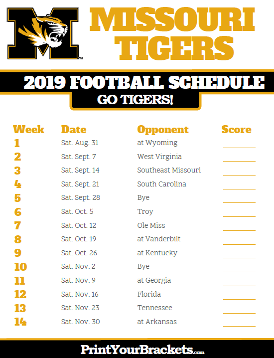 Printable Missouri Tigers Football Schedule Georgia Tech 