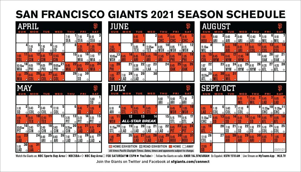 Printable Schedule San Francisco Giants